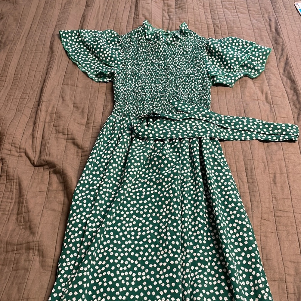 Green fancy floral dress